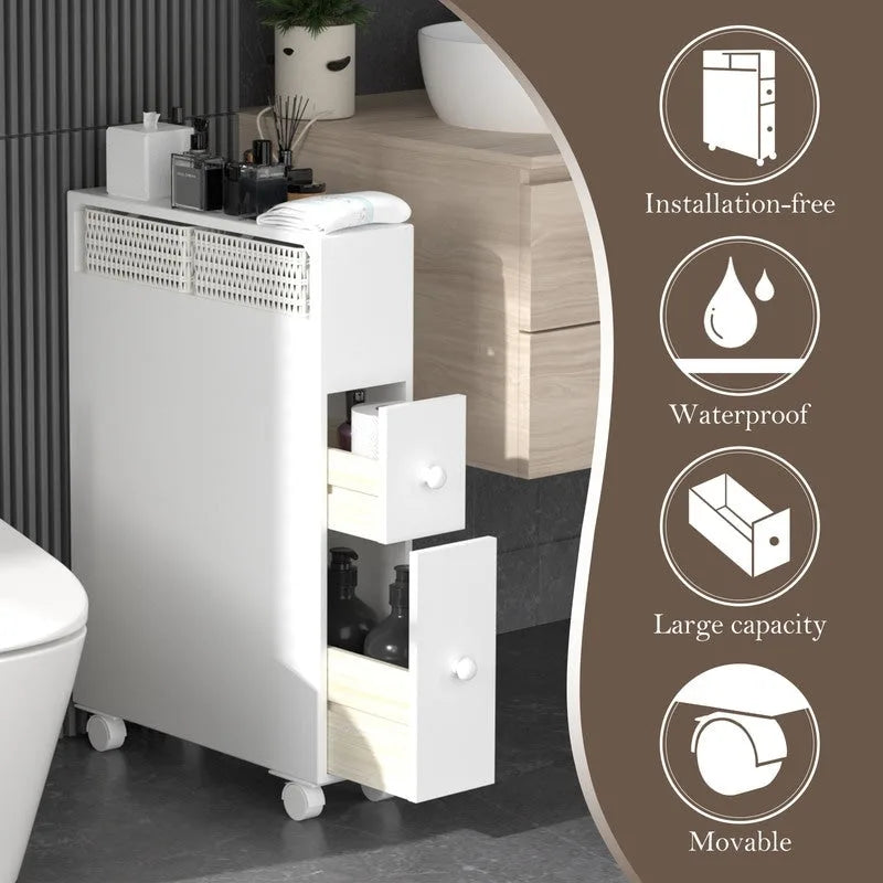 Mobiletto da bagno autoportante con cassetti e rotelle