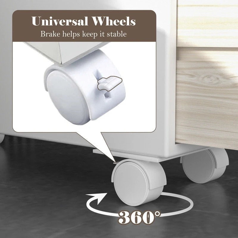 Mobiletto da bagno autoportante con cassetti e rotelle