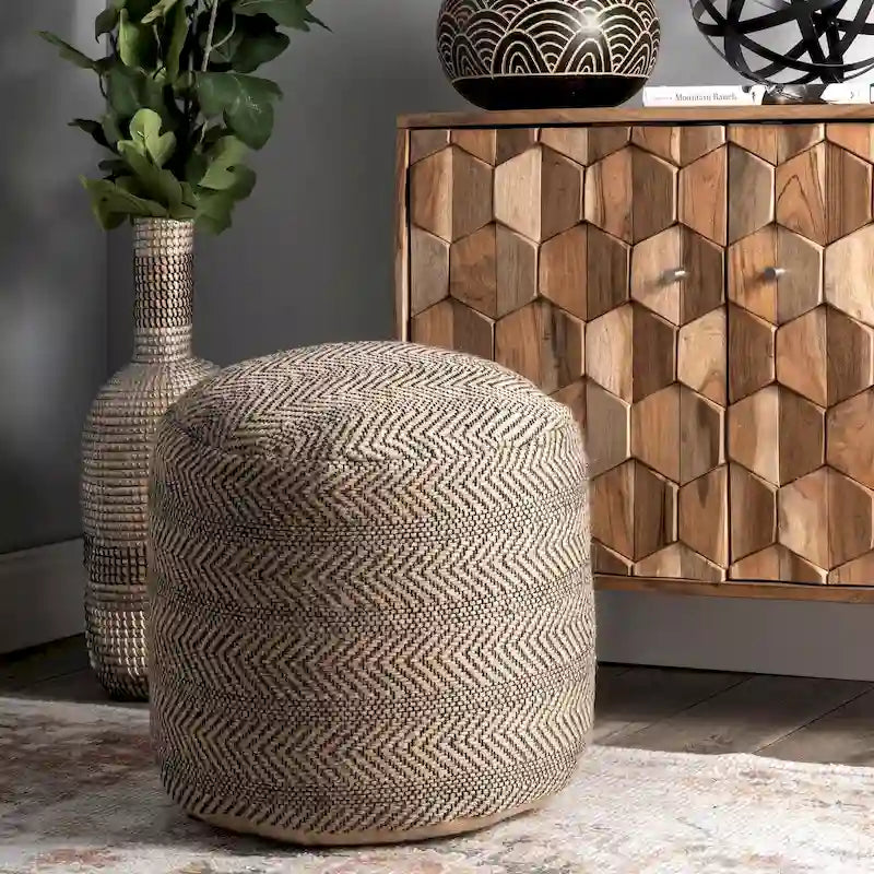 Pouf Ottomano in Juta Intrecciata Chevron