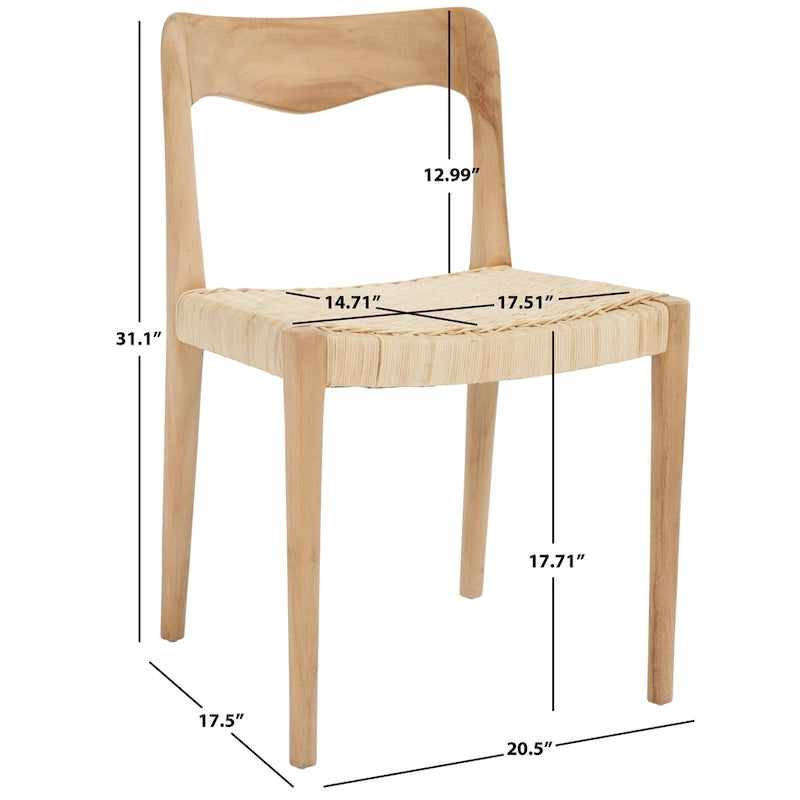 Sedia da pranzo con seduta in vimini e schienale in legno intagliato, 53 cm L x 46 cm P x 79 cm H