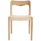 Sedia da pranzo con seduta in vimini e schienale in legno intagliato, 53 cm L x 46 cm P x 79 cm H