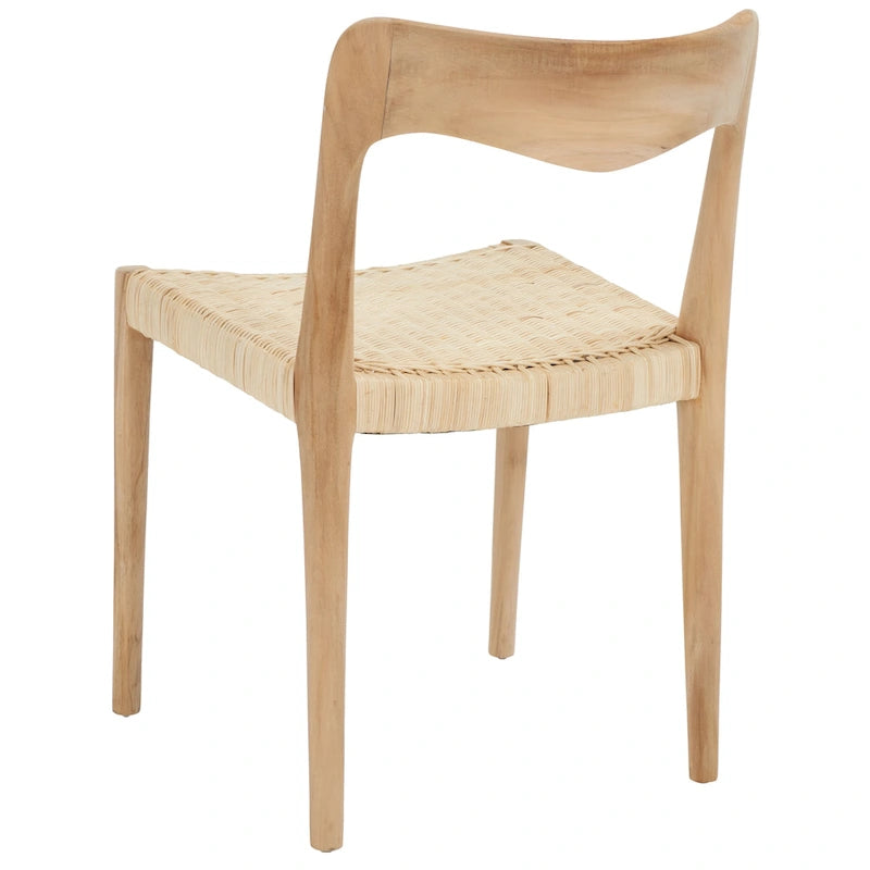 Sedia da pranzo con seduta in vimini e schienale in legno intagliato, 53 cm L x 46 cm P x 79 cm H