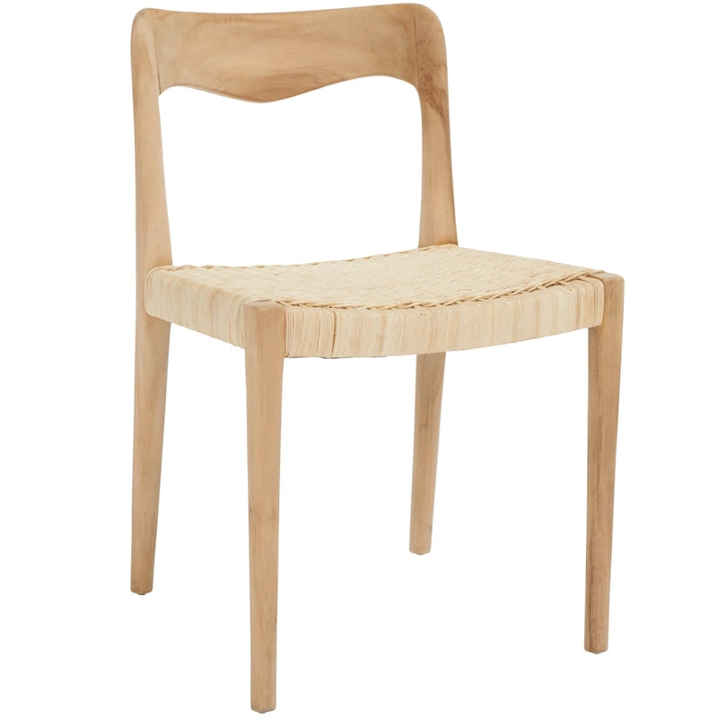 Sedia da pranzo con seduta in vimini e schienale in legno intagliato, 53 cm L x 46 cm P x 79 cm H