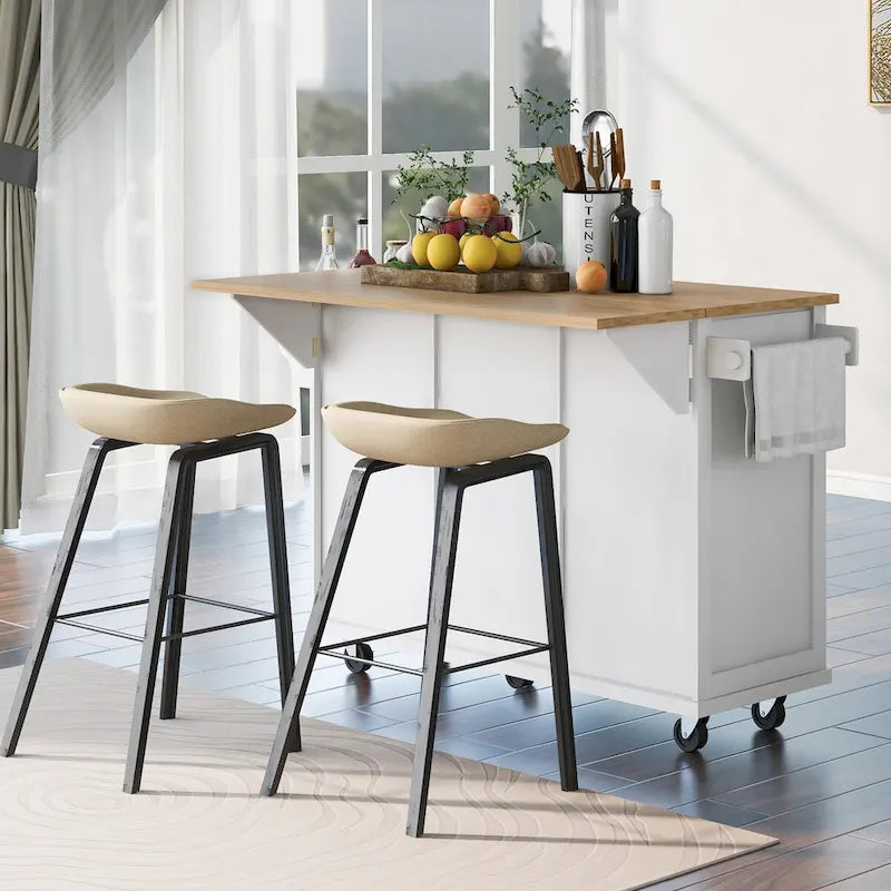 Carrello da cucina con isola, piano a ribalta, cassetti e ruote con blocco