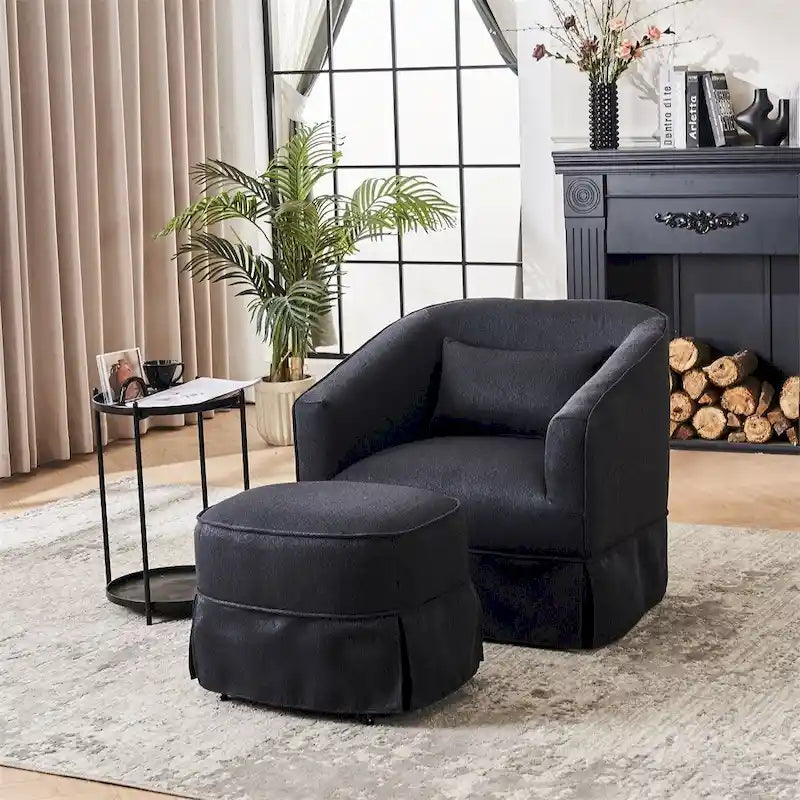 Poltrona girevole a barilotto con pouf