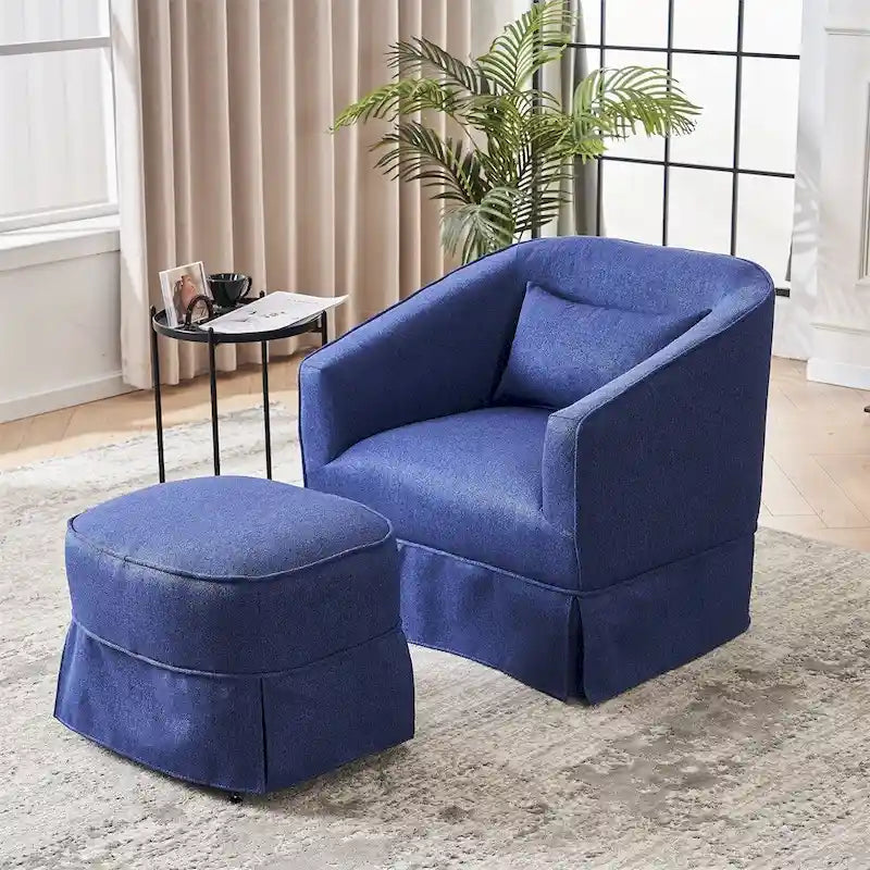 Poltrona girevole a barilotto con pouf