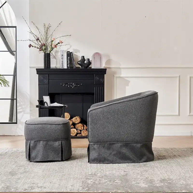 Poltrona girevole a barilotto con pouf
