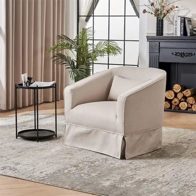 Poltrona girevole a barilotto con pouf