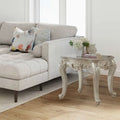 Traditional Style Marble Top End Table with Poly Resin Engravings,Gold