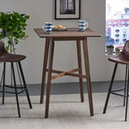 Tavolo da pranzo alto con gambe in legno di hevea e piano laminato