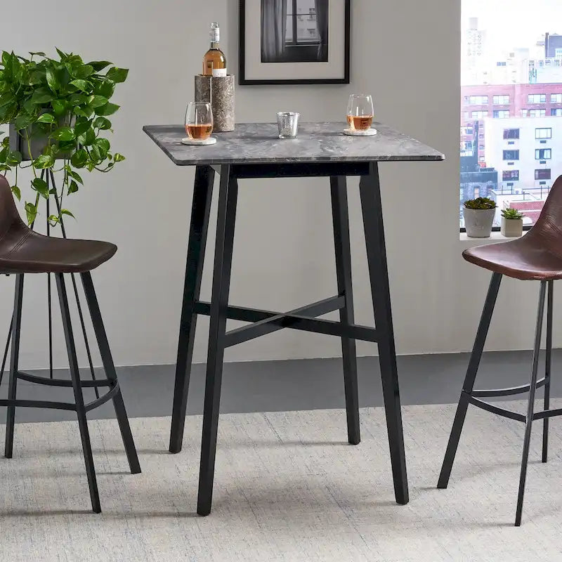 Tavolo da pranzo alto con gambe in legno di hevea e piano laminato