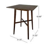 Tavolo da pranzo alto con gambe in legno di hevea e piano laminato