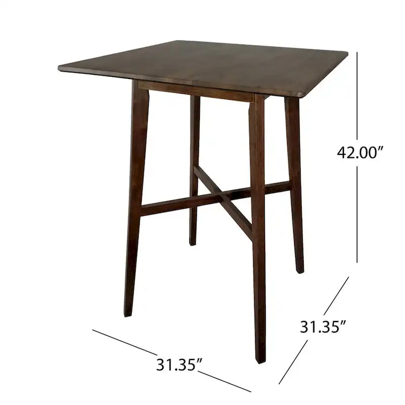 Tavolo da pranzo alto con gambe in legno di hevea e piano laminato