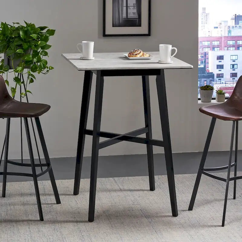 Tavolo da pranzo alto con gambe in legno di hevea e piano laminato