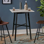 Tavolo da pranzo alto con gambe in legno di hevea e piano laminato