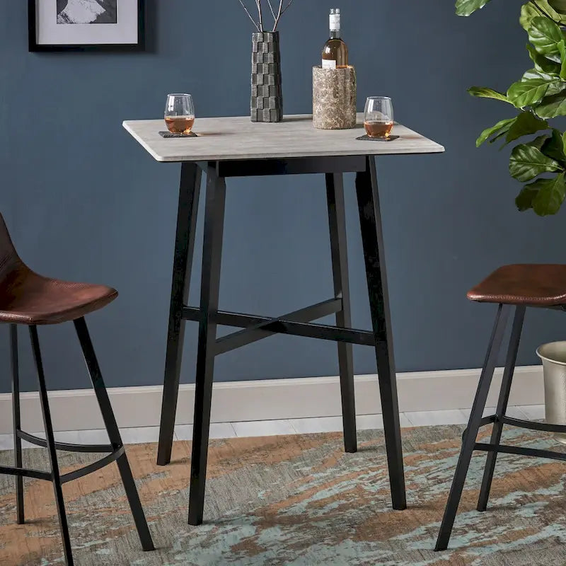 Tavolo da pranzo alto con gambe in legno di hevea e piano laminato