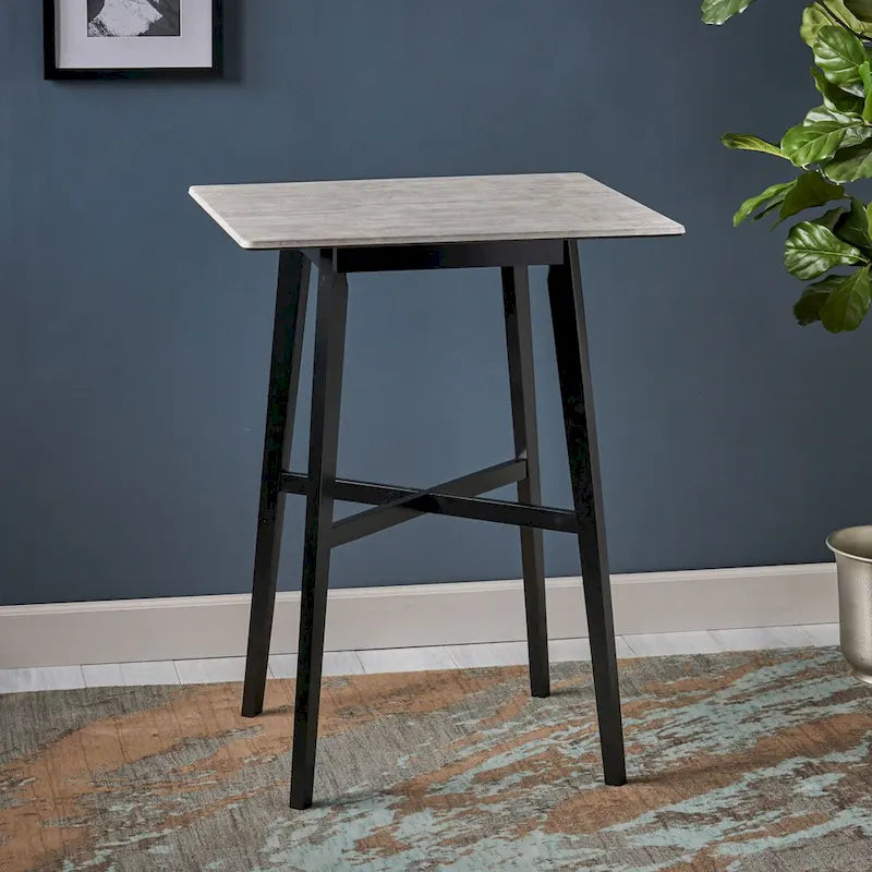Tavolo da pranzo alto con gambe in legno di hevea e piano laminato