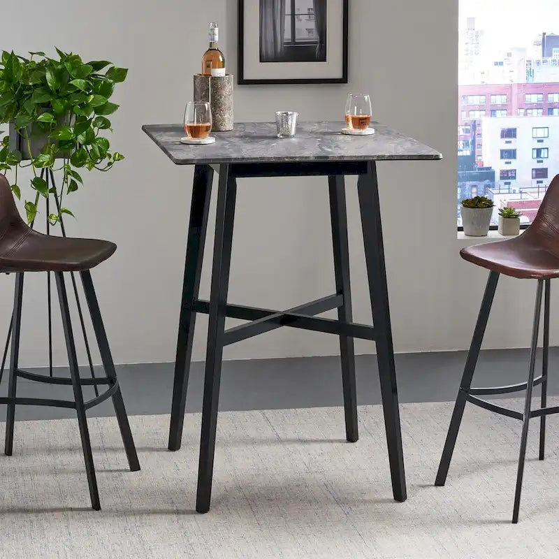 Tavolo da pranzo alto con gambe in legno di hevea e piano laminato