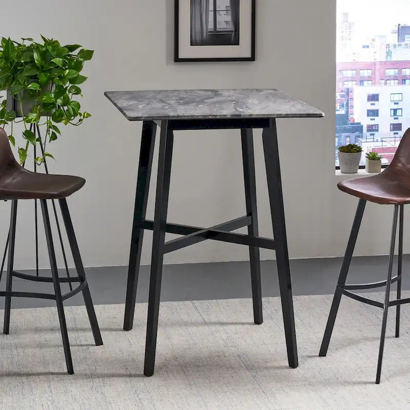 Tavolo da pranzo alto con gambe in legno di hevea e piano laminato