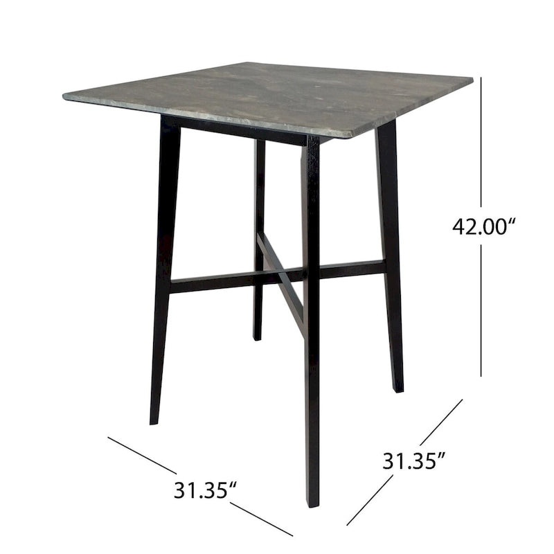 Tavolo da pranzo alto con gambe in legno di hevea e piano laminato