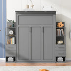 Letto a scomparsa matrimoniale con mensole, cassetti e luci LED
