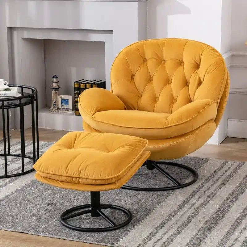 Poltrona d'accento in velluto con pouf
