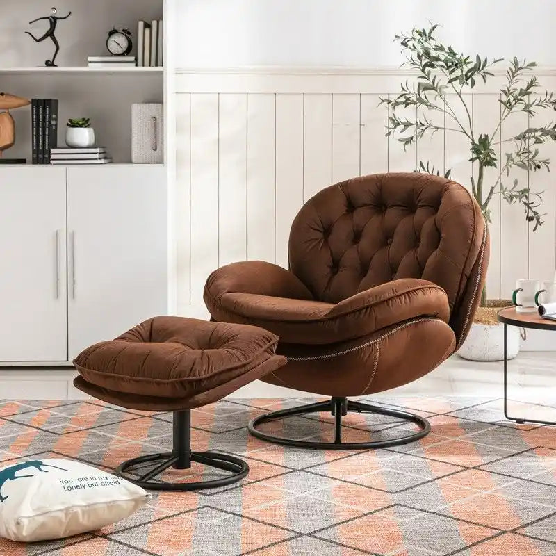 Poltrona d'accento in velluto con pouf