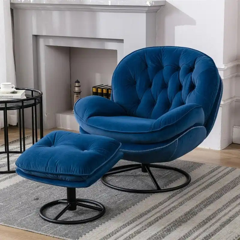 Poltrona d'accento in velluto con pouf