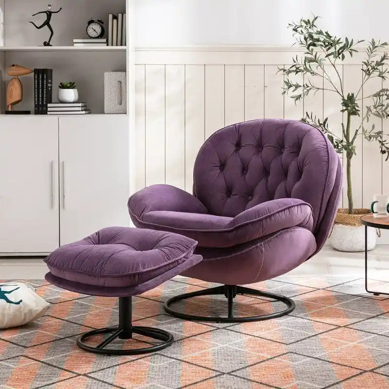 Poltrona d'accento in velluto con pouf