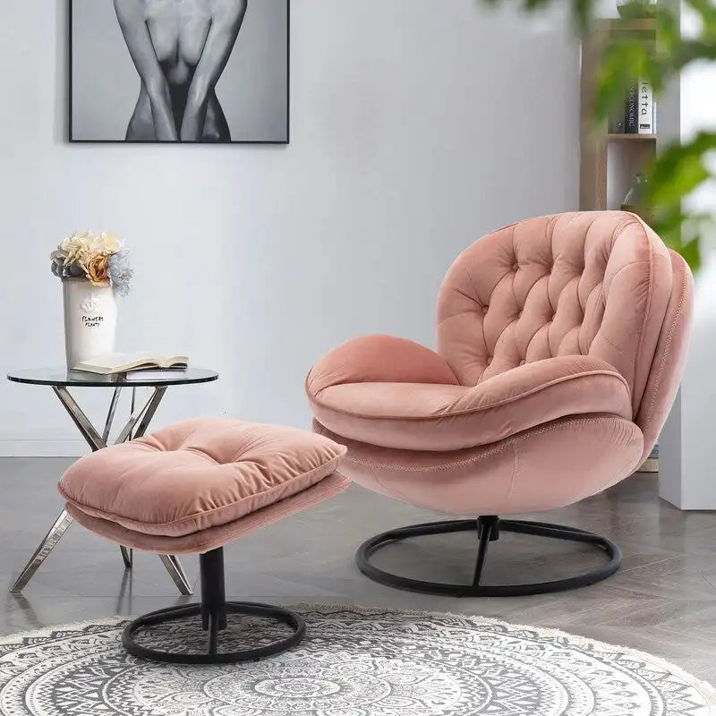 Poltrona d'accento in velluto con pouf