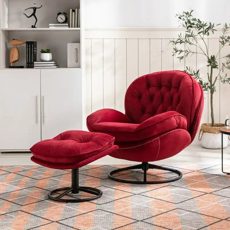 Poltrona d'accento in velluto con pouf
