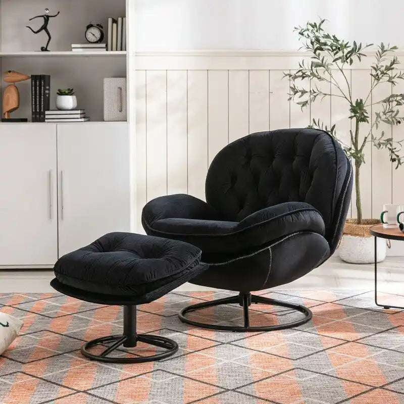 Poltrona d'accento in velluto con pouf