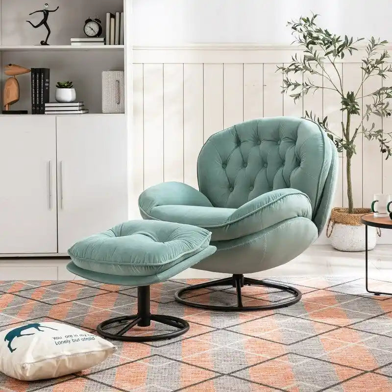 Poltrona d'accento in velluto con pouf