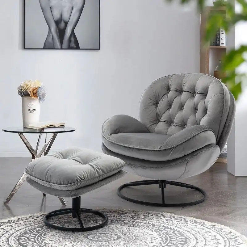 Poltrona d'accento in velluto con pouf