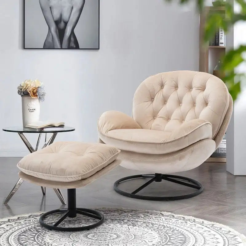 Poltrona d'accento in velluto con pouf