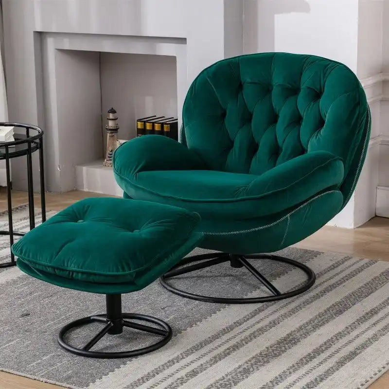 Poltrona d'accento in velluto con pouf