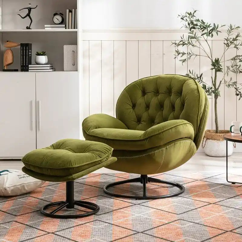 Poltrona d'accento in velluto con pouf