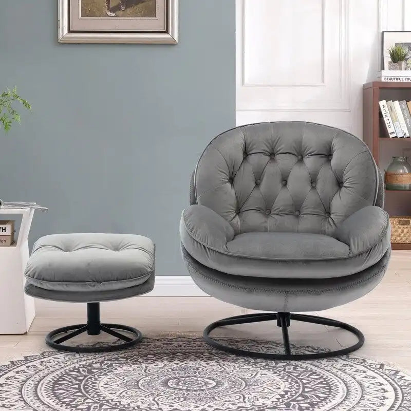 Poltrona d'accento in velluto con pouf