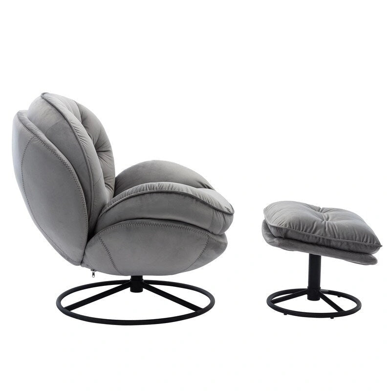 Poltrona d'accento in velluto con pouf