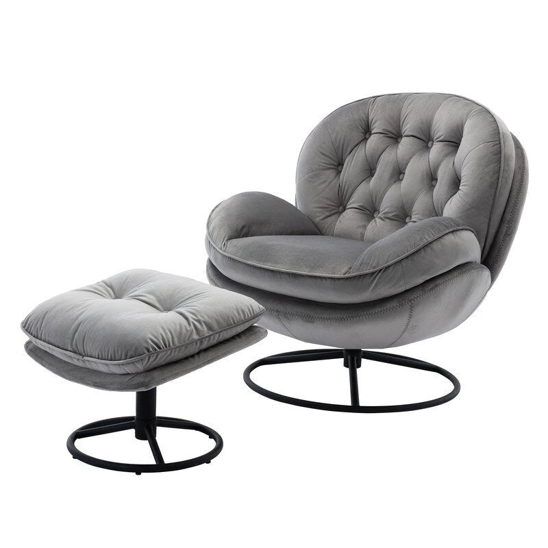 Poltrona d'accento in velluto con pouf