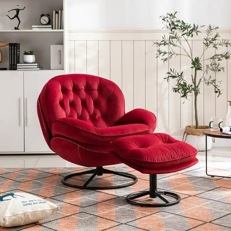 Poltrona d'accento in velluto con pouf