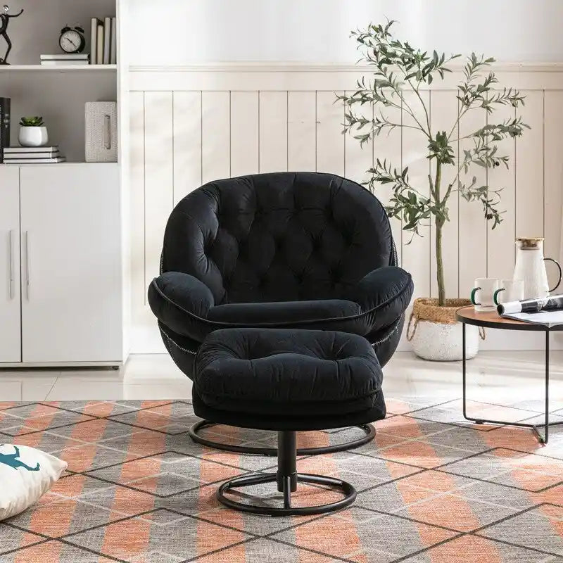 Poltrona d'accento in velluto con pouf