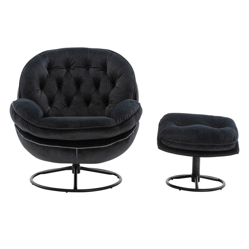 Poltrona d'accento in velluto con pouf