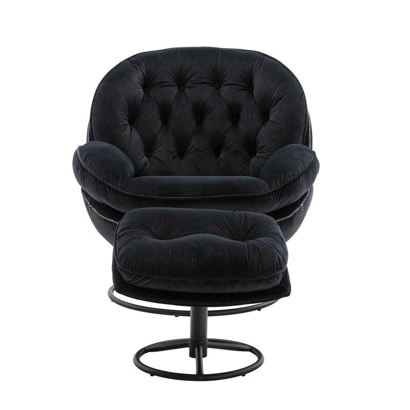 Poltrona d'accento in velluto con pouf