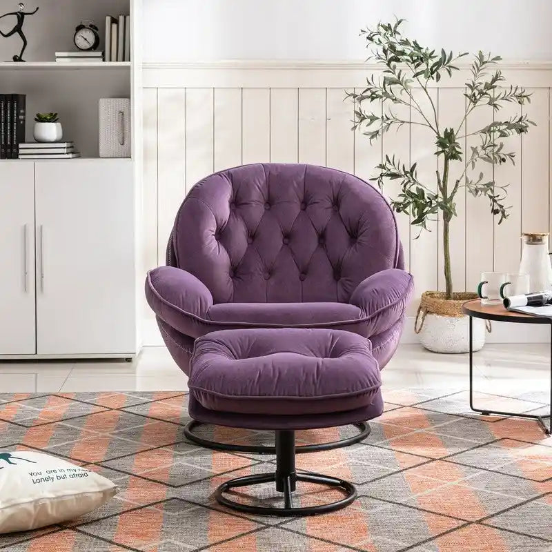 Poltrona d'accento in velluto con pouf