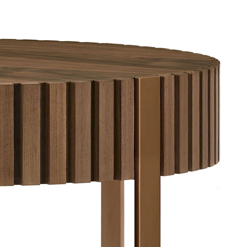 Tavolino da caffè rotondo a tamburo, 80 cm, piano in MDF con base a piedistallo in acciaio inossidabile