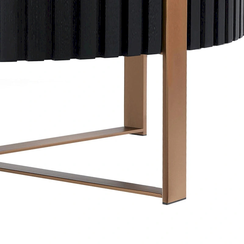 Tavolino da caffè rotondo a tamburo, 80 cm, piano in MDF con base a piedistallo in acciaio inossidabile