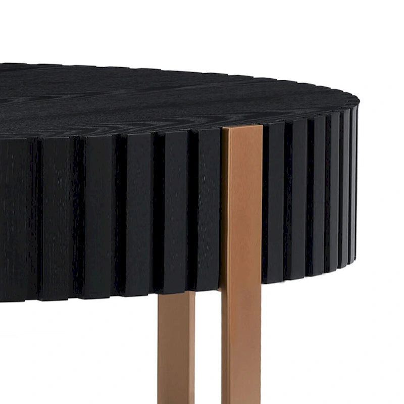 Tavolino da caffè rotondo a tamburo, 80 cm, piano in MDF con base a piedistallo in acciaio inossidabile