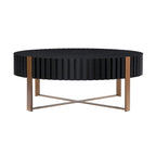 Tavolino da caffè rotondo a tamburo, 80 cm, piano in MDF con base a piedistallo in acciaio inossidabile