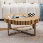 Tavolino da caffè rotondo a tamburo, 80 cm, piano in MDF con base a piedistallo in acciaio inossidabile